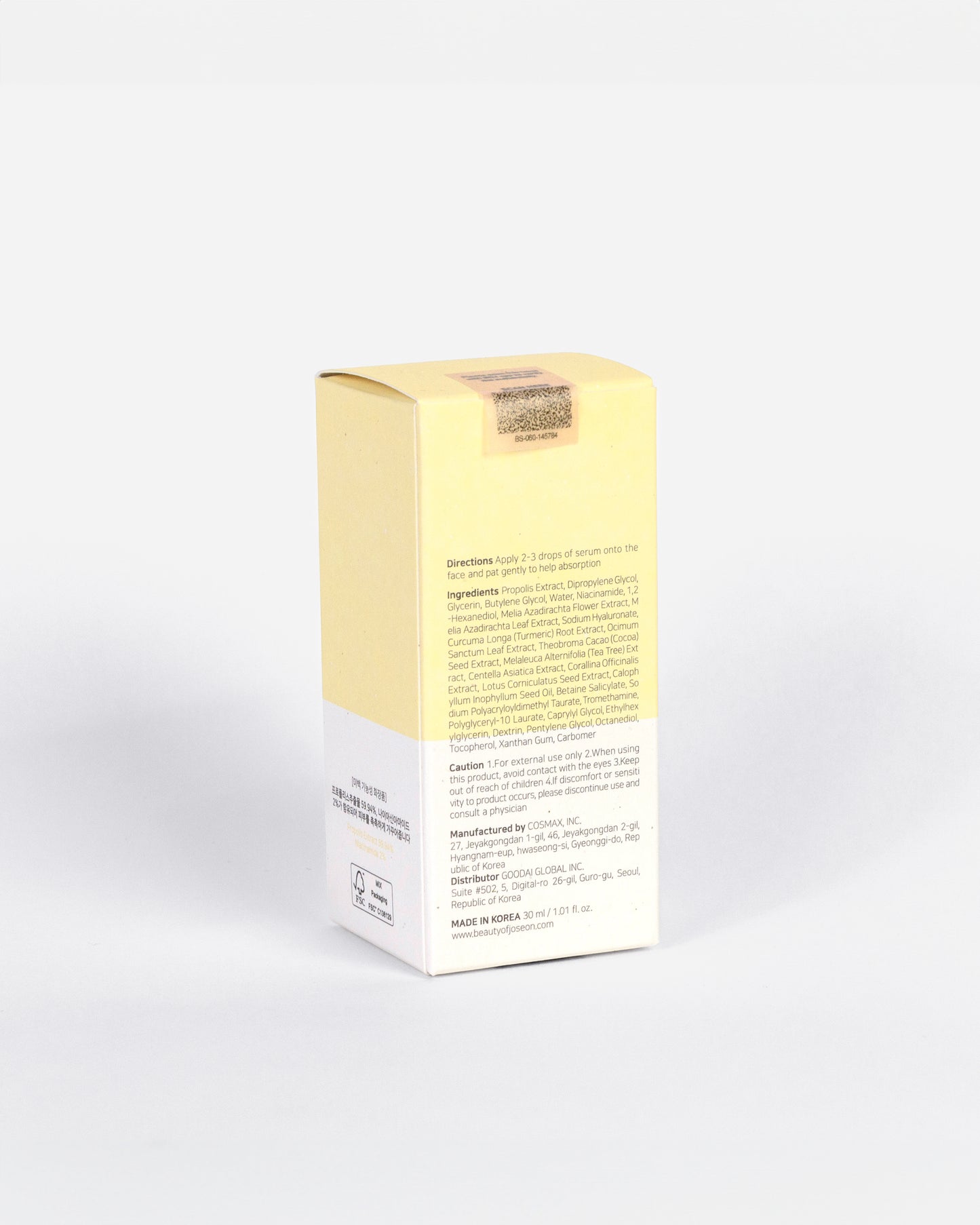 Ingredientes clave de Beauty of Joseon Glow Serum Propolis + Niacinamide – Propóleo para calmar la piel, niacinamida para iluminar y extracto de cúrcuma para mejorar el tono desigual.