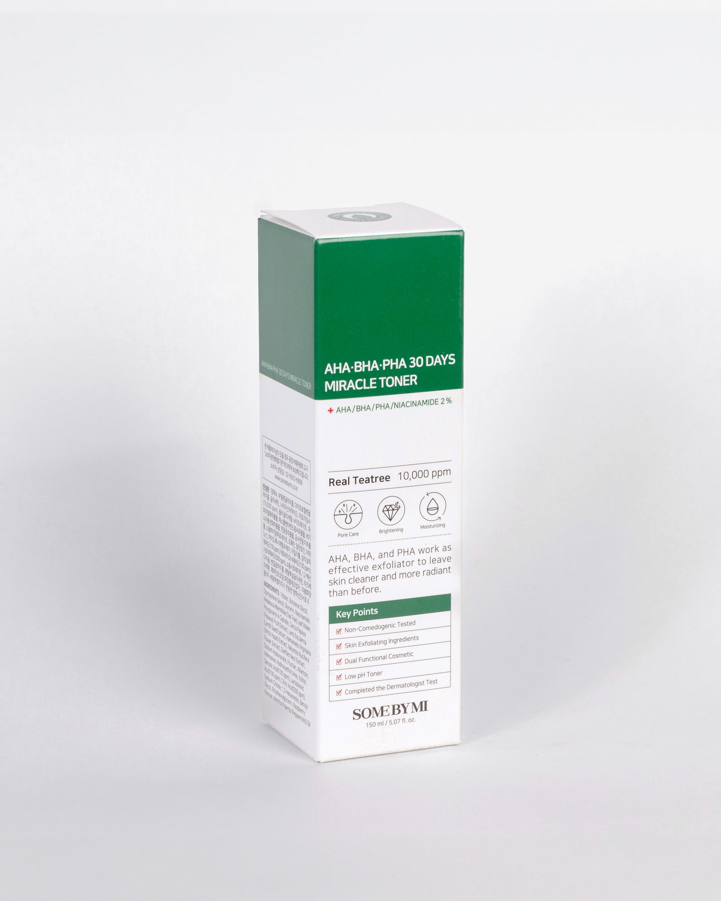 Empaque de Some By Mi AHA BHA PHA 30 Days Miracle Toner – Tónico exfoliante con ácidos AHA, BHA y PHA para piel más limpia y equilibrada.