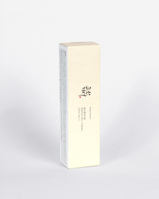 Beauty of Joseon Relief Sun: Rice + Probiotics – Protector solar hidratante con SPF50+ PA++++, enriquecido con arroz y probióticos para nutrir y calmar la piel.